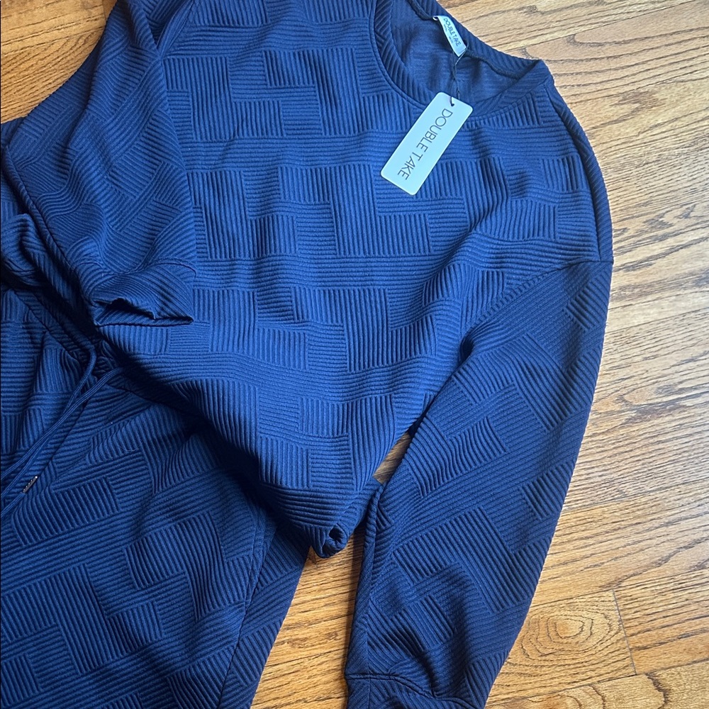 Double Take Navy Textured Top and Pants - Picture 6 of 7